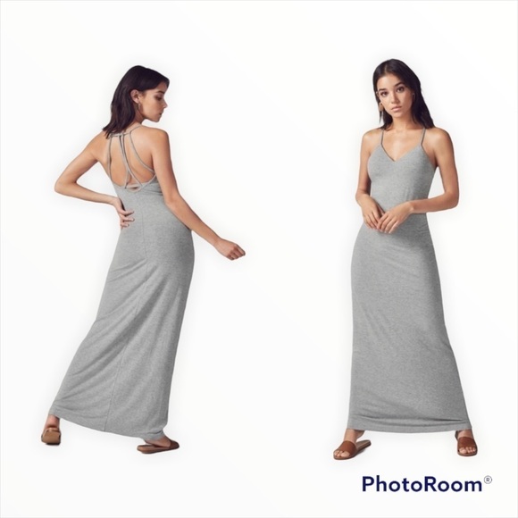 FABLETICS Gray Evelyn Stretch Maxi Dress Strappy Back Athletic Size Medium - Picture 1 of 7